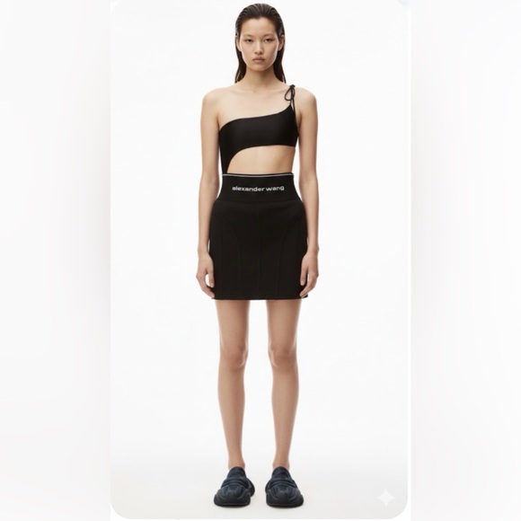 alexander wang Ribbed Logo Elastic Waist Mini Skirt Size S